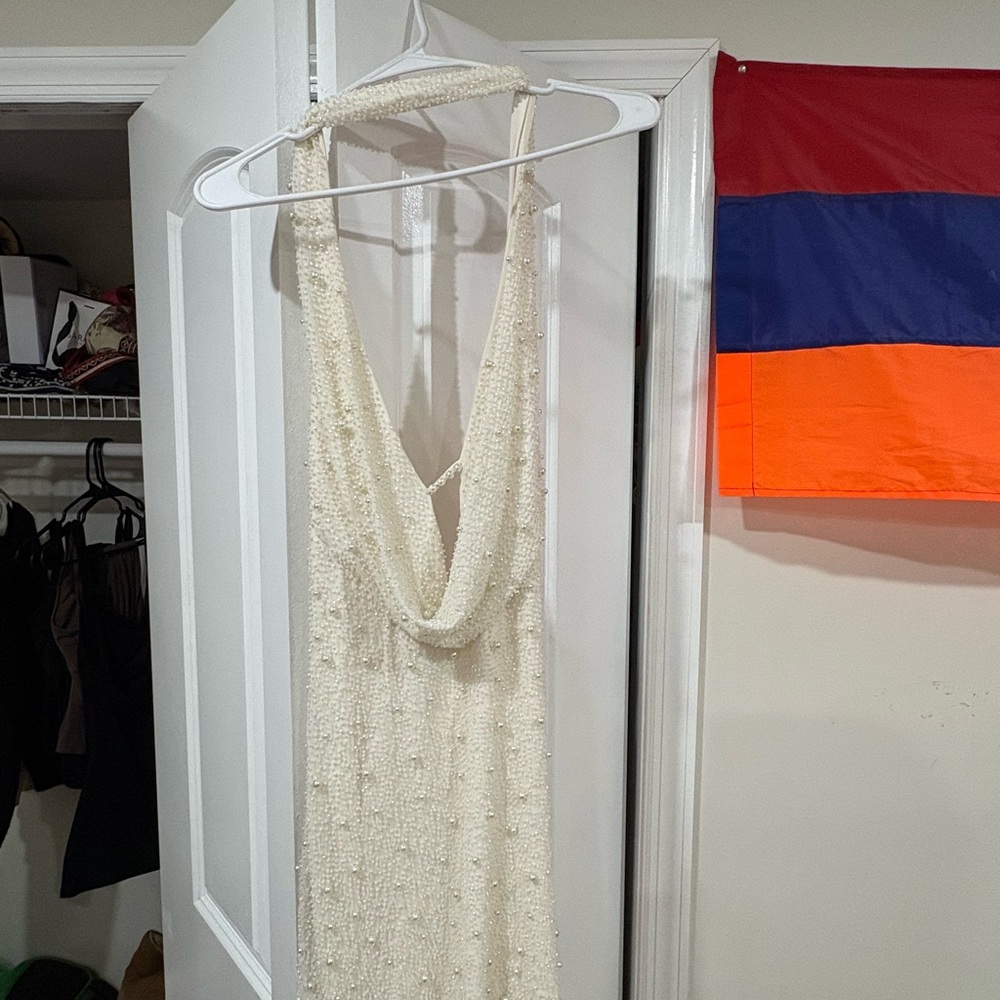 Oh Polly Ivory Beaded Halter Gown - Picture 2 of 4